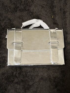 Silver Metallic Structured HandBag